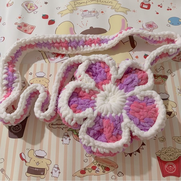 Crochet Pink, Purple and White Flower Design Bag - Picture 2 of 16
